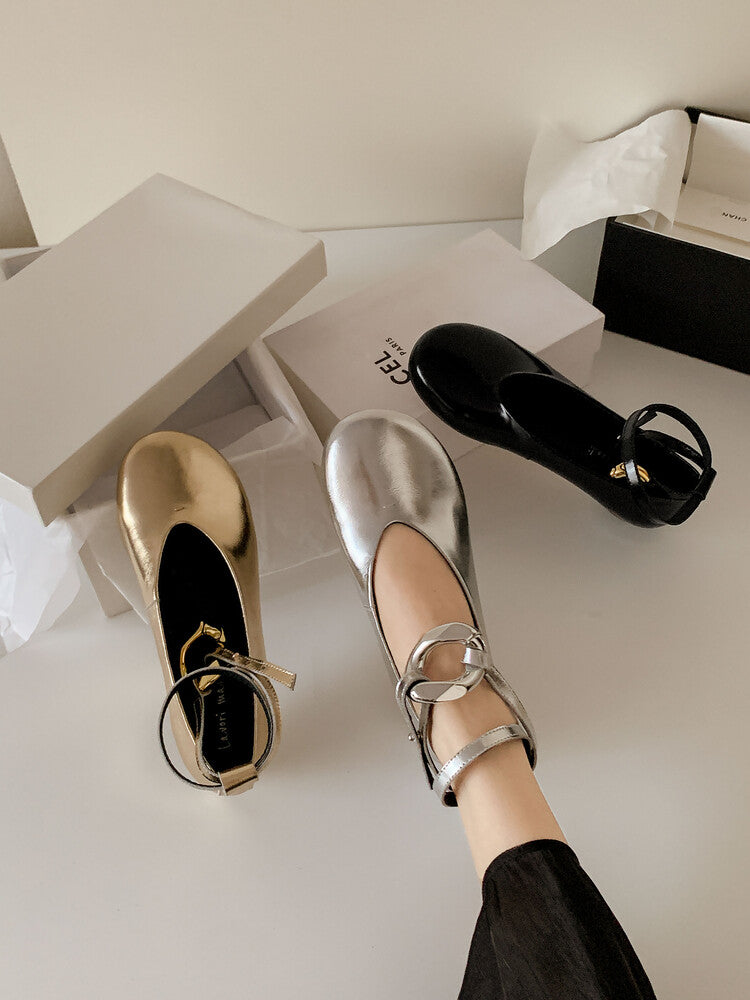 Karin Luna In Stock Large Stock Main Promotion  Two-Way Wear Height-Increasing Retro Gold Buckle Mary Jane Shoes