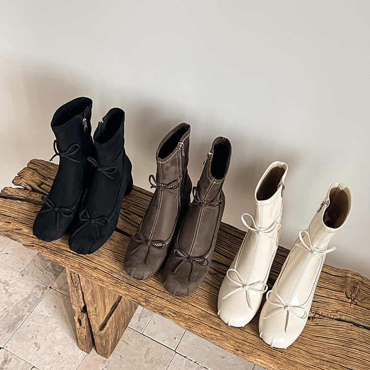 Karin Luna In Stock Spot Goods Hot-Selling Sweet Standard Bow Round-Toe Slim Short Boots