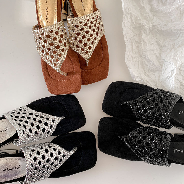 Karin Luna Hot-Selling Braided Style  In stock Toe-strap Woven Sofa Insole Slippers