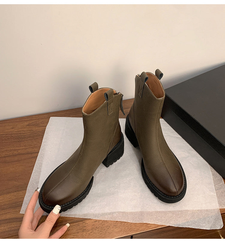 Karin Luna In Stock Versatile Round Toe Chunky Heel Ankle Boots