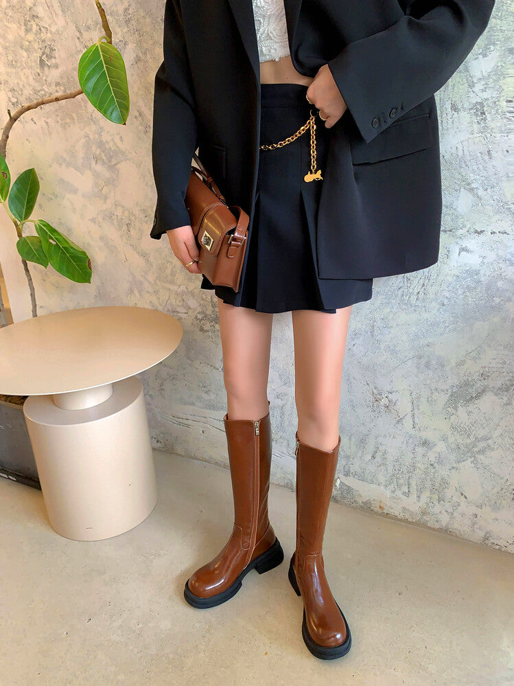 Karin Luna In Stock Spot Goods  Always in stock  Classic Basic Style Round Toe Thick Sole Knight Boots