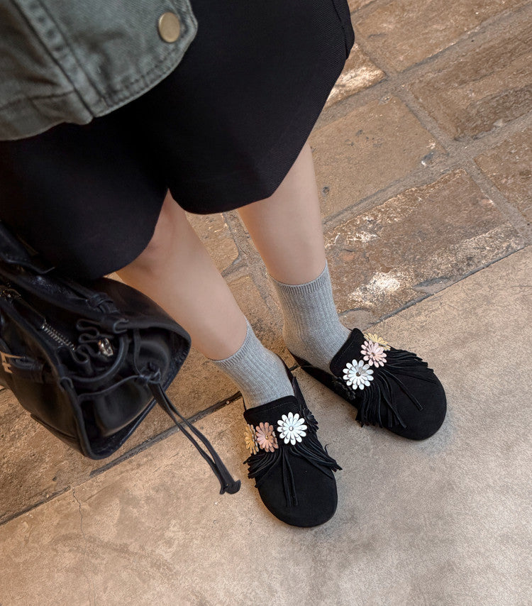 Karin Luna   Tassel Three-Dimensional Flower Thick-Soled Closed-Toe Slippers
