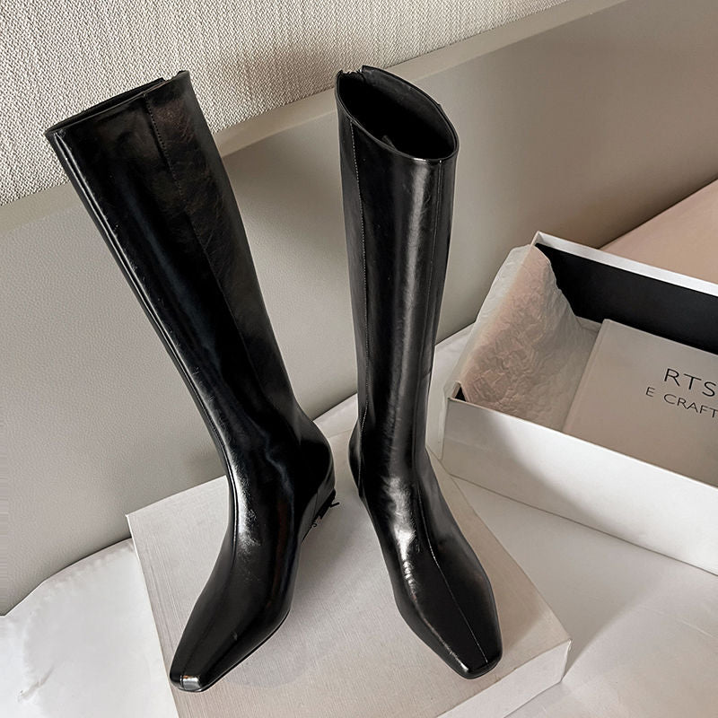Karin Luna Minimalist Style Square-Toe Hidden Heel Long Boots