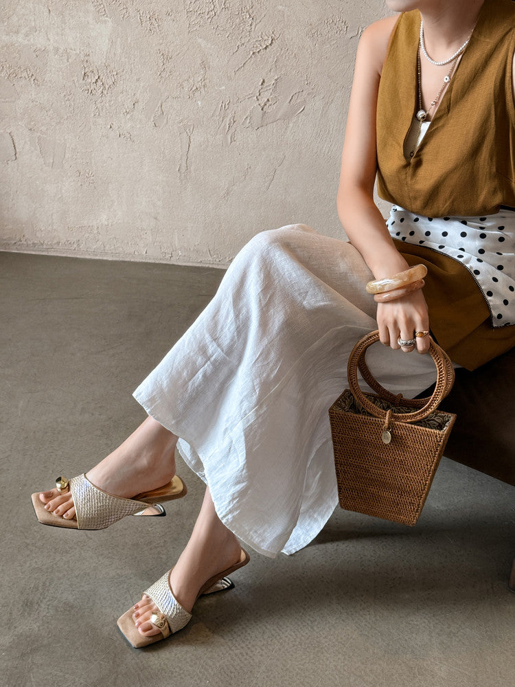 Karin Luna Fish Skin Series~Minimalist Square Toe Popular Irregular Heel Slippers