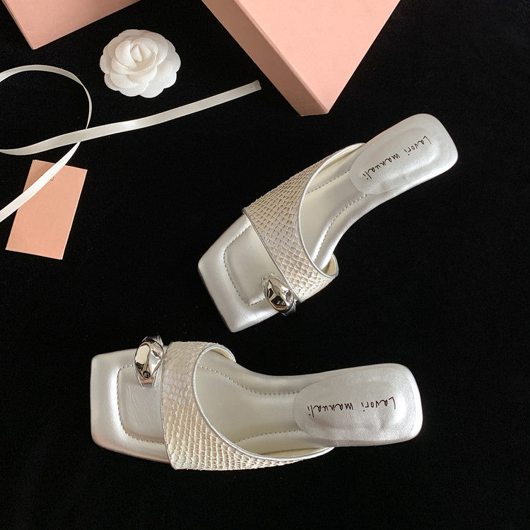 Karin Luna Fish Skin Series~Minimalist Square Toe Popular Irregular Heel Slippers