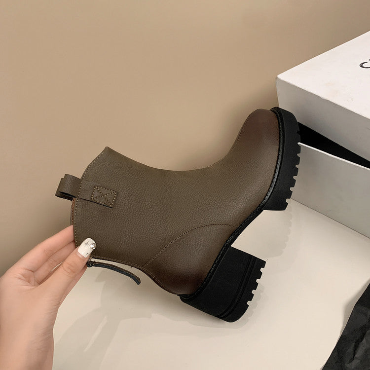 Karin Luna In Stock Versatile Round Toe Chunky Heel Ankle Boots