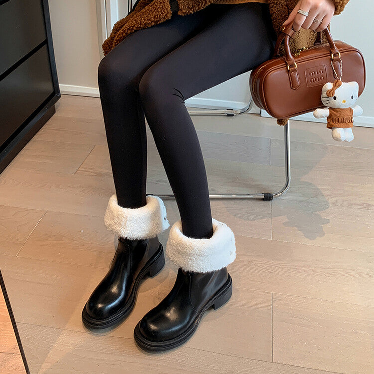 Karin Luna Classic Basic Style   Convertible Foldable Hidden Buckle Snow Fur Shoes Full cowhide Basic Flat Short Boots