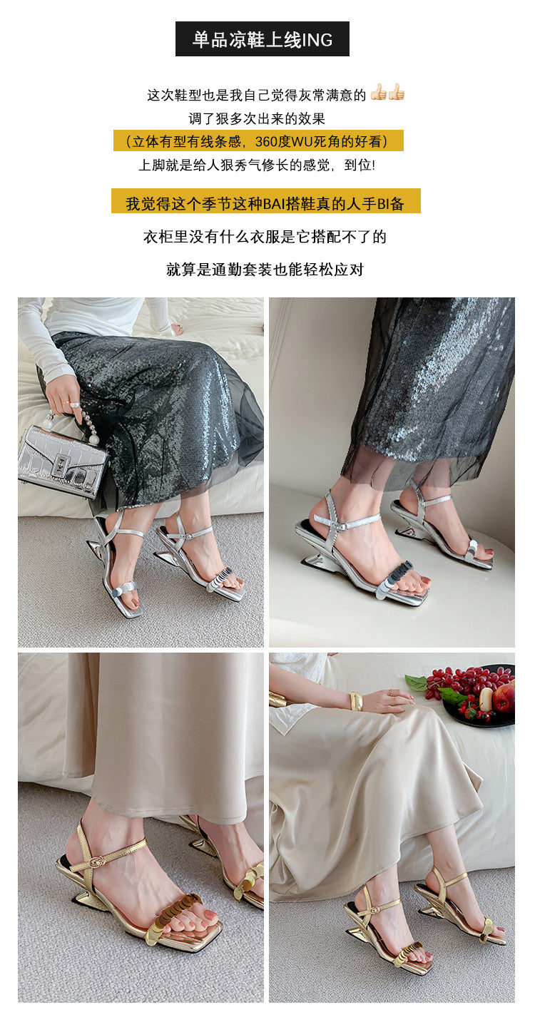 Karin Luna In Stock Spot Goods   Sequin One-Strap Irregular Heel Sofa Insole Sandals