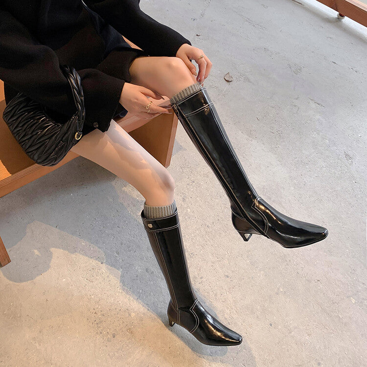 Karin Luna In Stock Spot Goods  Vintage Open Stitch Small Square Toe High Heel Side Zipper Riding Boots