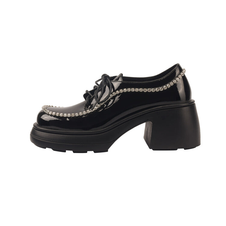 Karin Luna In Stock In Stock  Rhinestone Shoe Edge Trim Lace-up Thick Sole Loafers Best-selling in stock