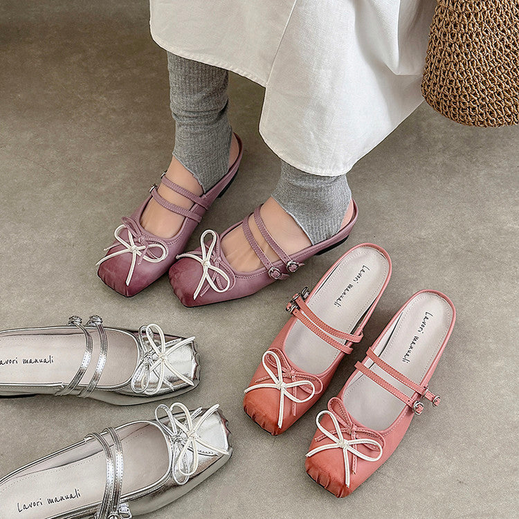 Karin Luna In Stock In Stock   Summer New Sweet Bowknot Color Block Square Toe Height-Increasing Slippers