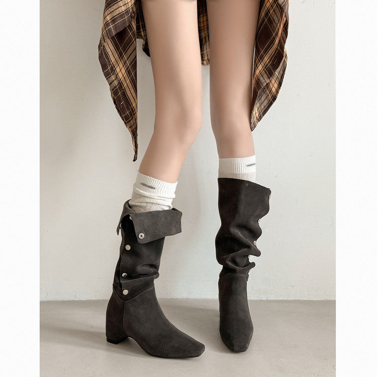 Karin Luna Bestseller Hot-Selling Hidden Buckle Lazy Style Square-Toe Height-Increasing Suede Western Boots