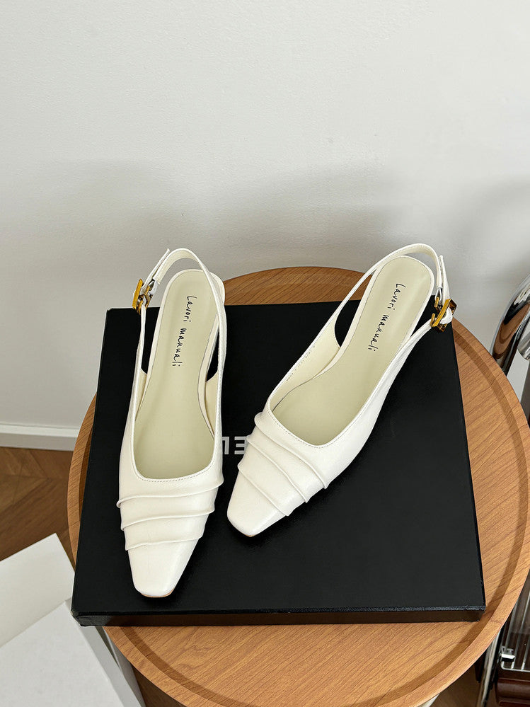 Karin Luna French Retro Square Toe Wrinkled Closed-Toe Sandals