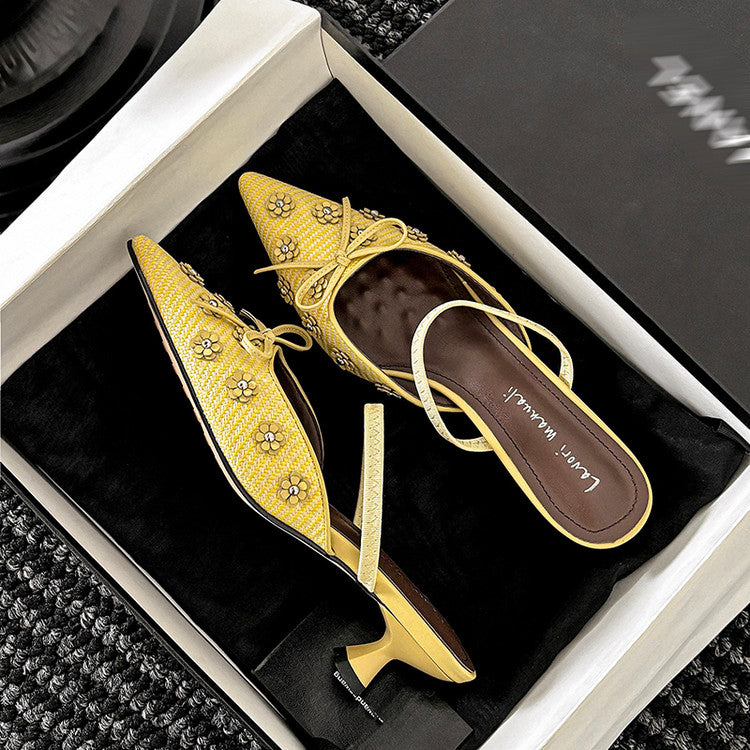Karin Luna In Stock Spot Goods  Elegant Floral Pointed Toe Rhinestone Slippers
