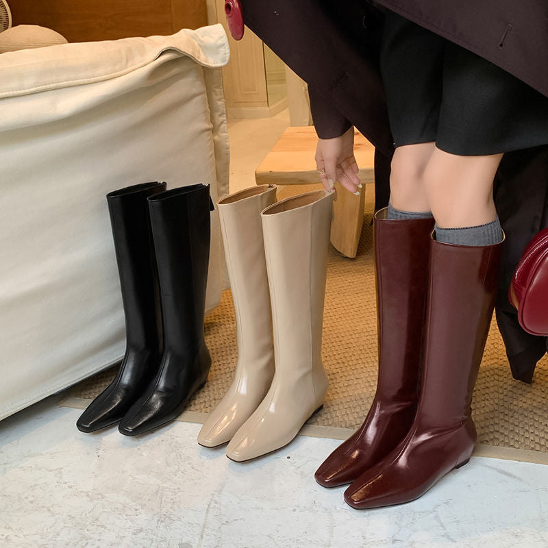 Karin Luna Minimalist Style Square-Toe Hidden Heel Long Boots