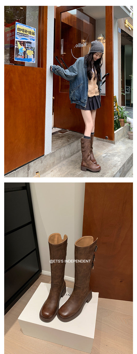 Karin Luna In Stock In Stock Thigh Circumference Belt Buckle Thick Sole Rider Boots