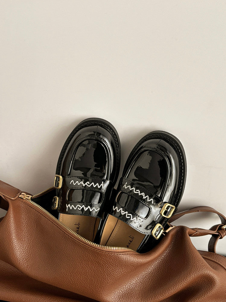 Karin Luna In Stock Spot Goods  Retro Style Slip-On Metal Buckle Loafers
