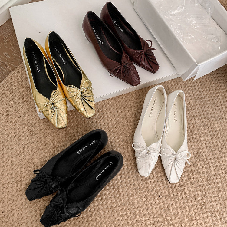 Karin Luna French Style Wrinkled Square Toe Height-Increasing Flats