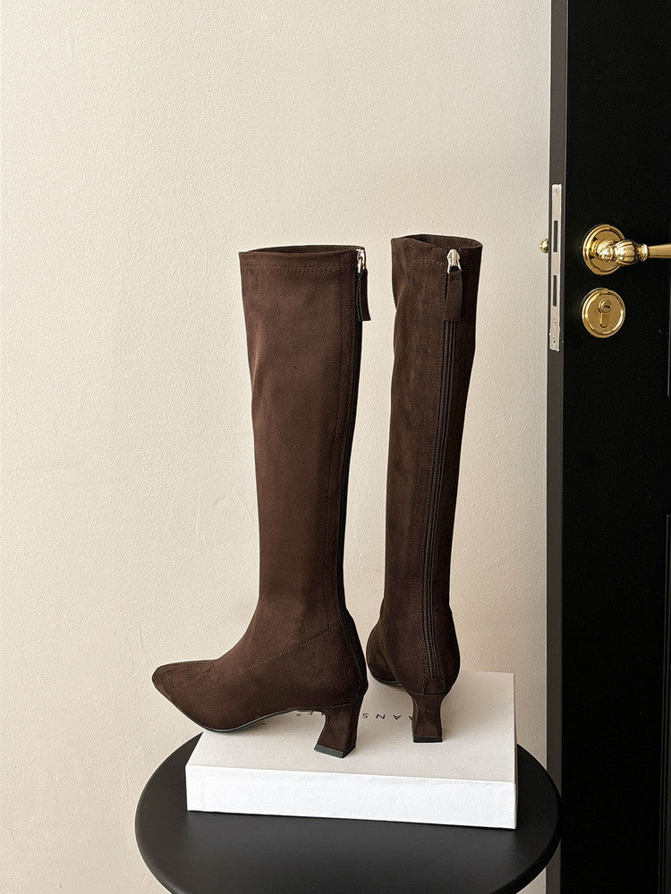 Karin Luna In Stock In Stock  Square Toe Chunky Heel Korean Style Elegant Long Boots