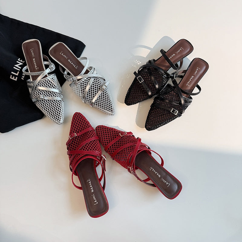 Karin Luna In Stock  Spot Goods  Mesh Series Elegant Closed-Toe Belt Buckle Slippers