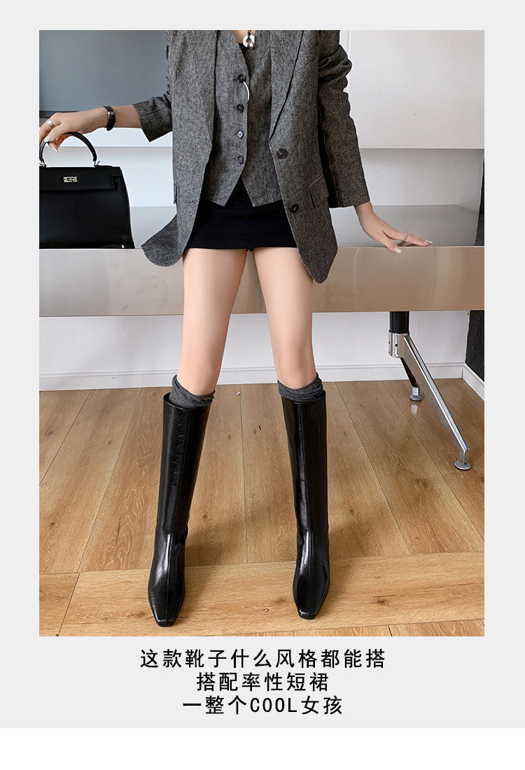 Karin Luna Minimalist Style Square-Toe Hidden Heel Long Boots