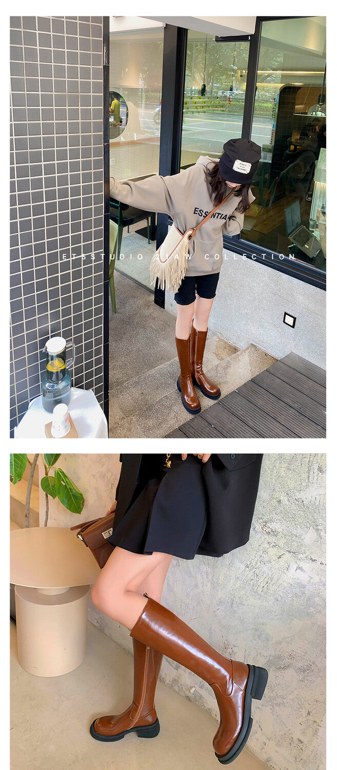 Karin Luna In Stock Spot Goods  Always in stock  Classic Basic Style Round Toe Thick Sole Knight Boots