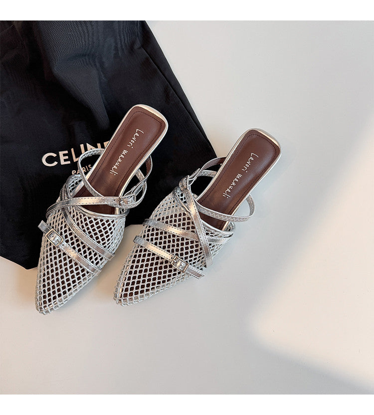 Karin Luna In Stock  Spot Goods  Mesh Series Elegant Closed-Toe Belt Buckle Slippers