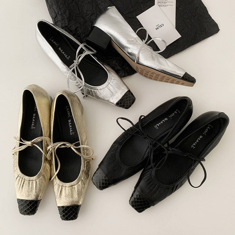Karin Luna In Stock Spot Goods  Retro Sweet Bowknot Granny Wrinkled Single Shoes