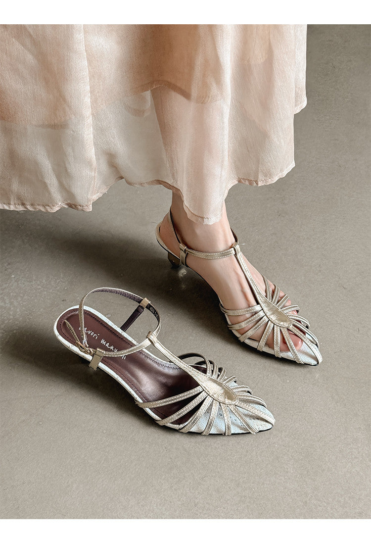 Karin Luna In Stock Spot Goods Open-toe French Style Metal Heel Sandals