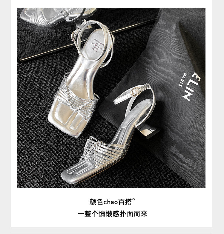 Karin Luna Data Hot Item  Comes with data plan included Hand-woven Square Toe Sofa Insoles Irregular Heel Sandals