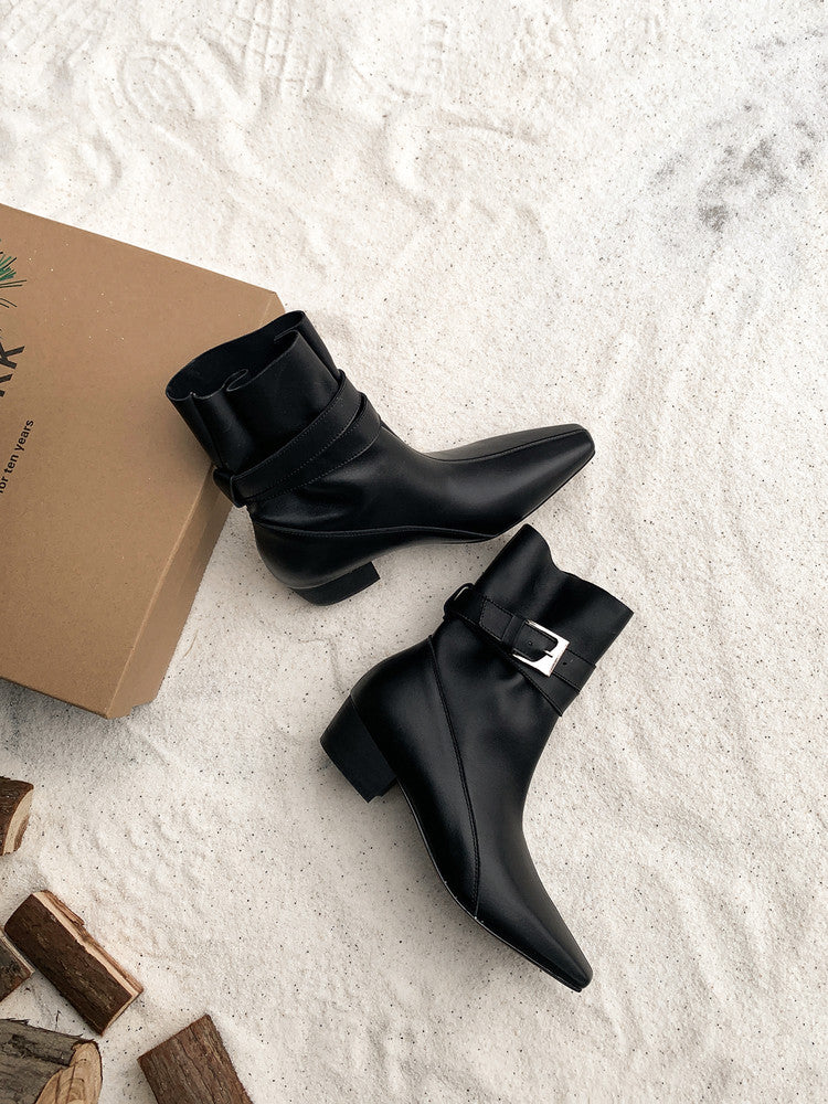 Karin Luna In Stock In Stock Hot-Selling Basic Old Money Style Retro Belt Buckle Short Boots