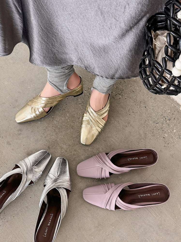 Karin Luna In Stock In Stock Basic Elegant Fairy Style Small Square Toe Sheepskin Slippers