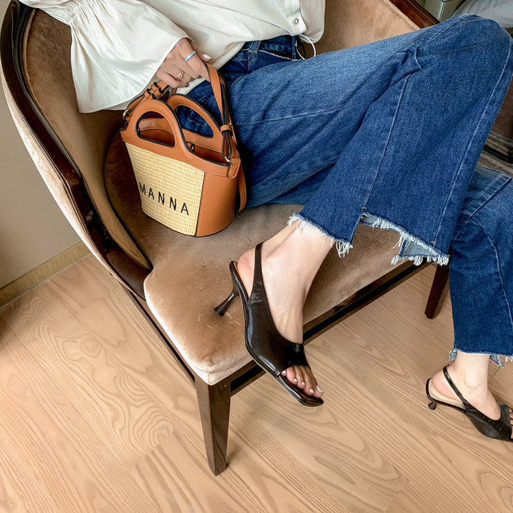 Karin Luna Classic Style Square Toe Open Toe French Retro Sandals