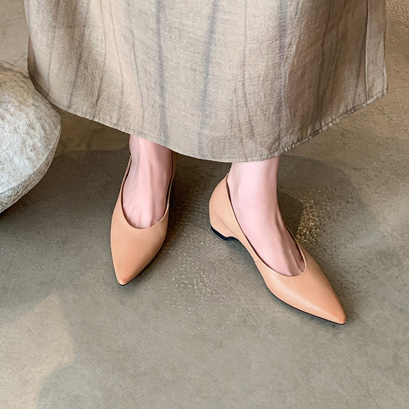 Karin Luna Full Layer Inside and Out~Basic Versatile Retro French Pointed Toe Irregular Heel Single Shoes
