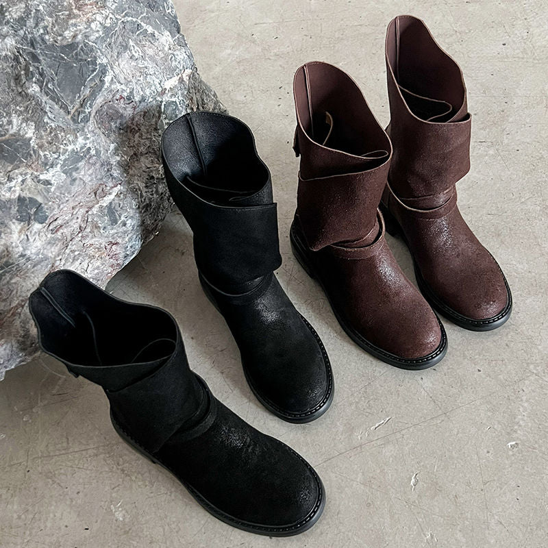 Karin Luna In Stock Spot Goods  Super textured Lazy Style Thick-Soled Ankle Boots