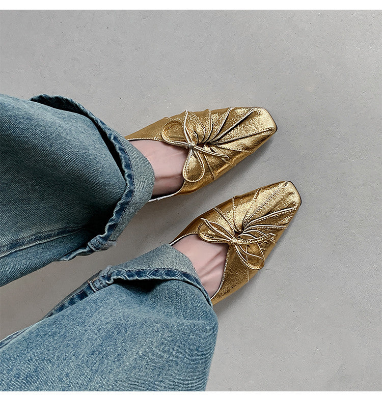 Karin Luna French Style Wrinkled Square Toe Height-Increasing Flats