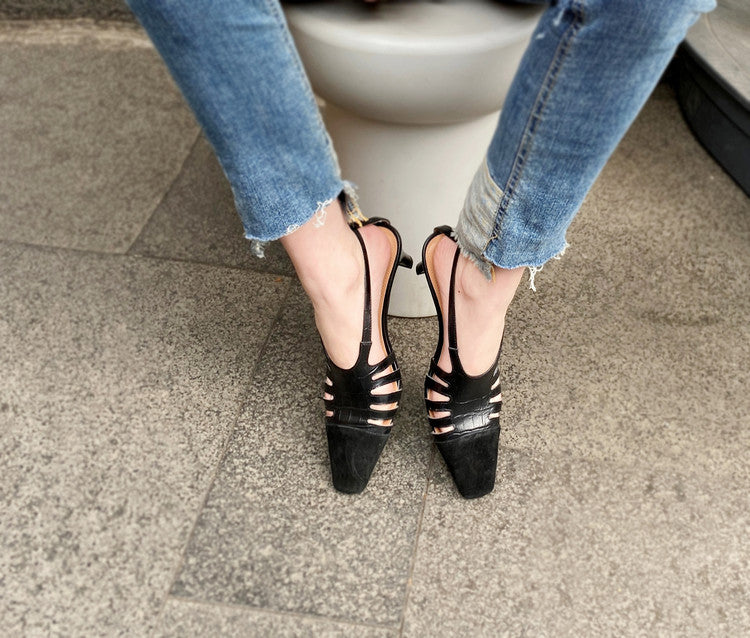 Karin Luna In Stock Spot Goods   French Retro Small Square Toe Closed-Toe Elegant Closed-Toe Sandals