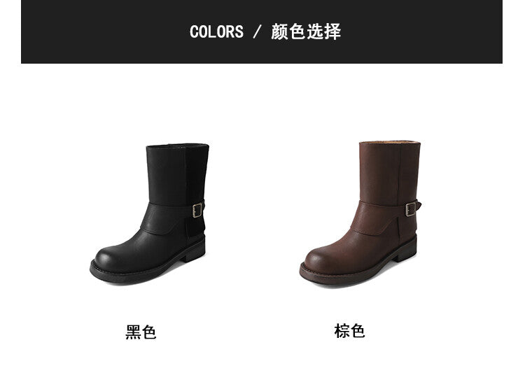 Karin Luna Belt Buckle Chunky Heel Fashion Short Boots