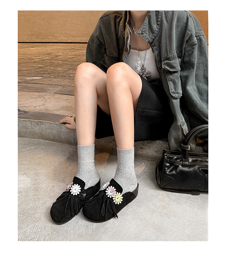 Karin Luna   Tassel Three-Dimensional Flower Thick-Soled Closed-Toe Slippers