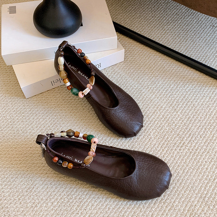 Karin Luna Full Layer Inside and Out~Elephant Pattern Round Toe Hidden Wedge Granny Shoes