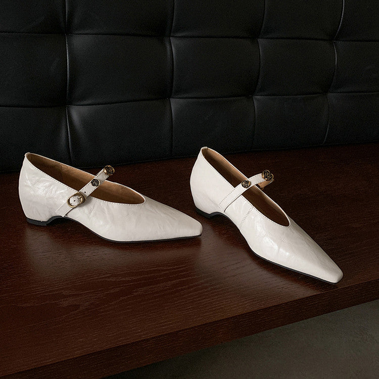 Karin Luna In Stock Spot Goods    Retro Classic Metal Camellia Irregular Heel Single Shoes