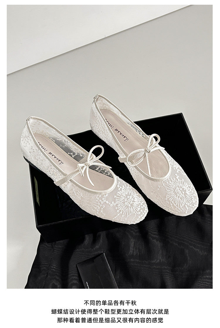 Karin Luna In Stock Spot Goods  Summer Breathable Retro Embroidered Bow Granny Shoes