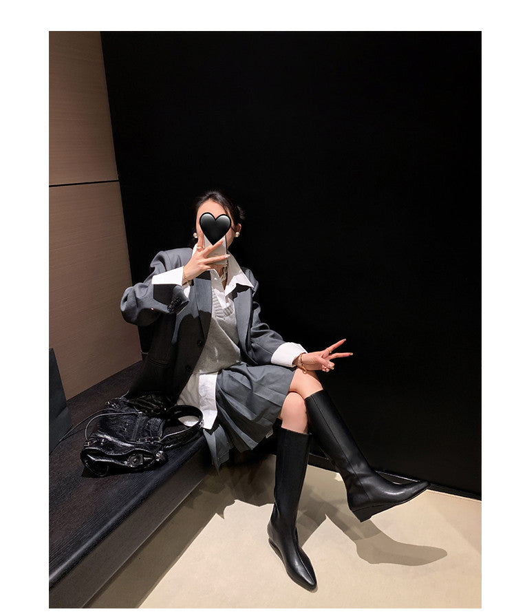 Karin Luna In Stock  In-stock Square Toe Straight Slip-on Long Boots