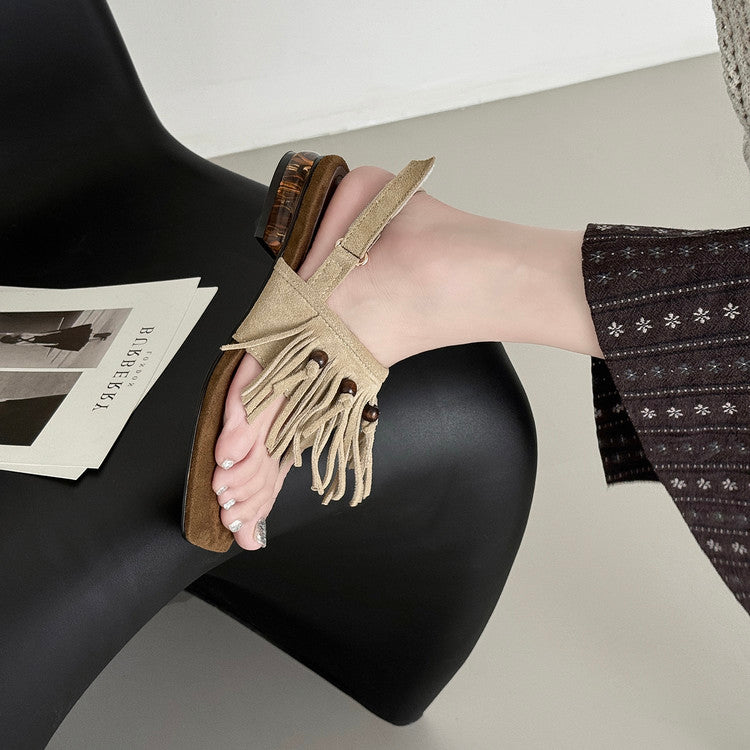 Karin Luna  Tassel Series~Spot Goods  In-stock Clip-toe Square Toe Sandals