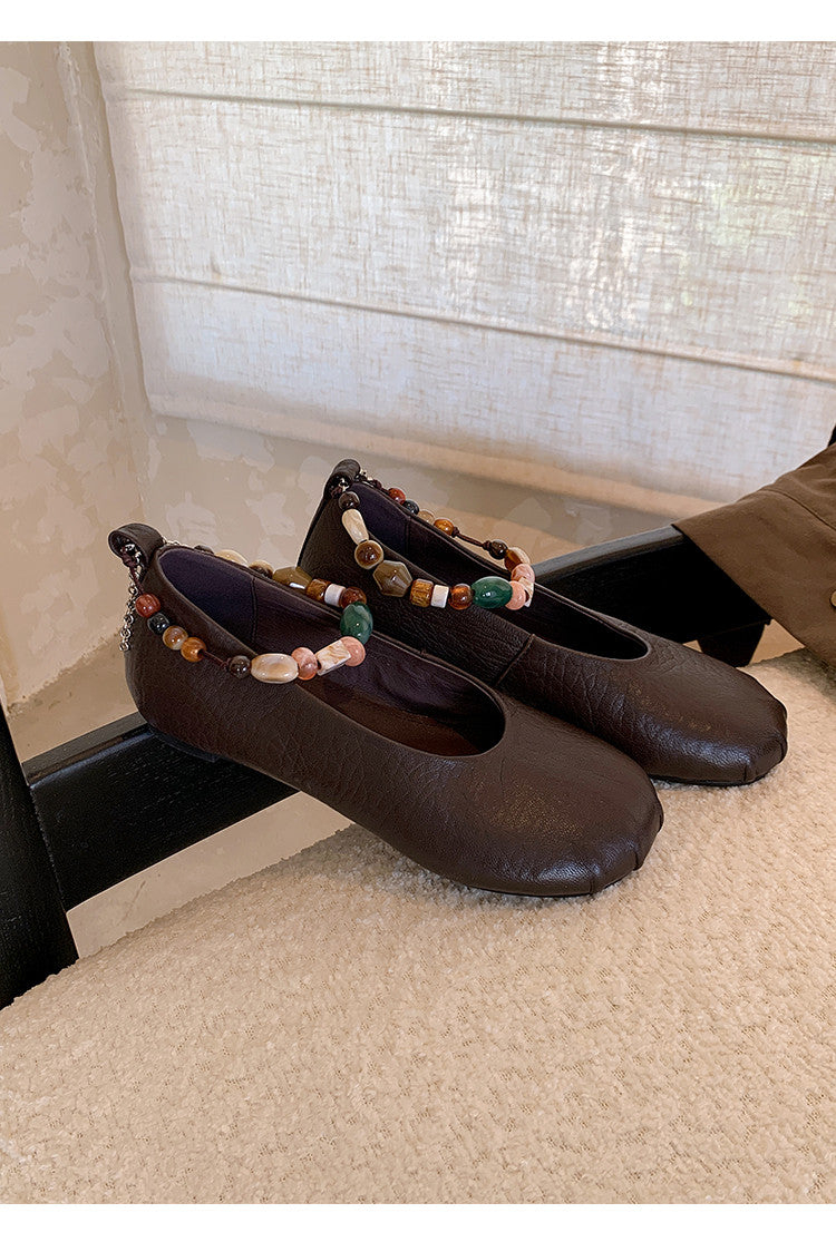 Karin Luna Full Layer Inside and Out~Elephant Pattern Round Toe Hidden Wedge Granny Shoes