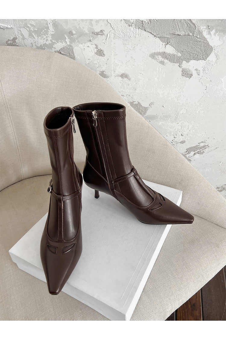 Karin Luna In Stock Spot Goods Elegant Stiletto Pointed Toe Side Zipper Short Boots