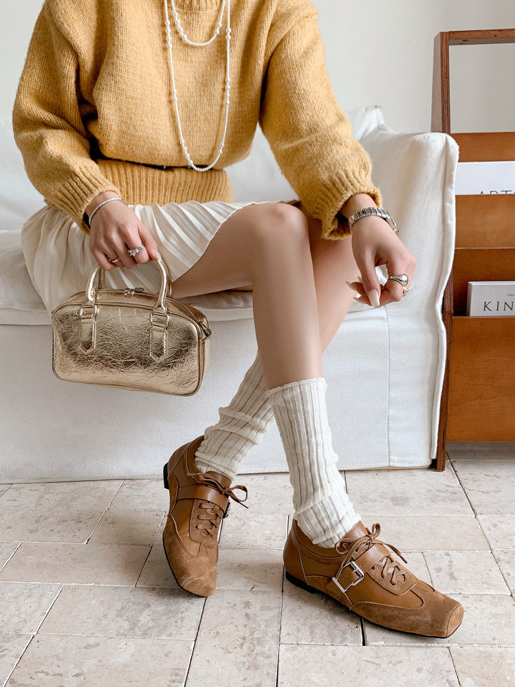 Karin Luna In Stock Spot Goods  Designed retro square-toe ballet shoes with laces
