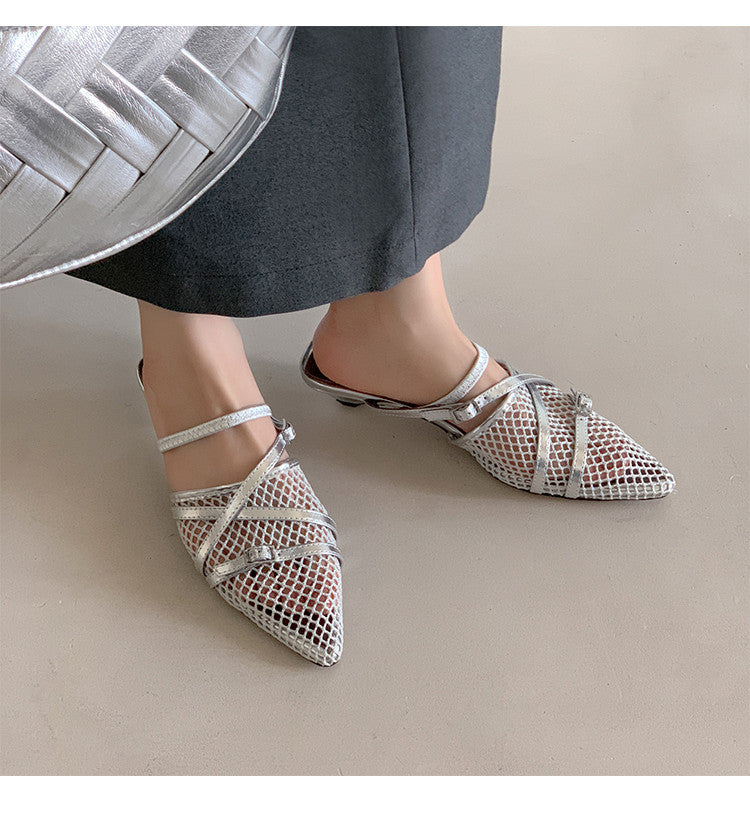 Karin Luna In Stock  Spot Goods  Mesh Series Elegant Closed-Toe Belt Buckle Slippers