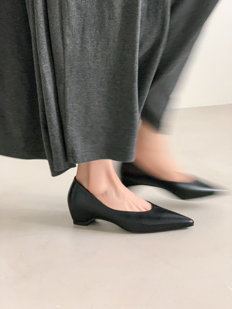 Karin Luna Full Layer Inside and Out~Basic Versatile Retro French Pointed Toe Irregular Heel Single Shoes