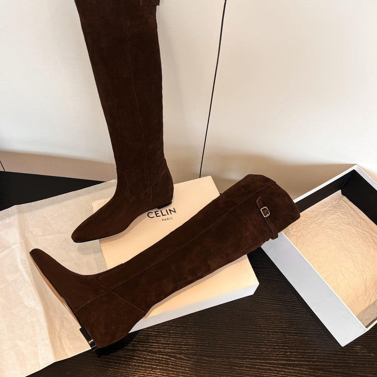 Karin Luna In Stock Spot Goods Vintage Cowhide Leather Two-Way Wear Pointed Toe Height-Increasing Long Boots